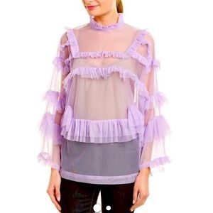 Beautiful ruffle long sleeves mesh top